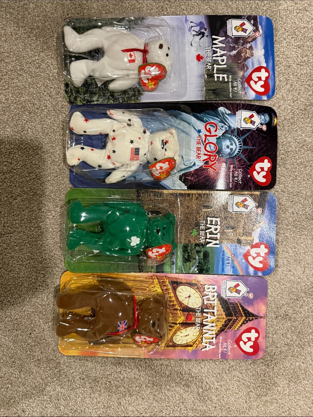 Beanie baby bears in packaging